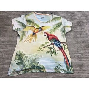 Paradise Shores Top Womens XL Multicolor Parrot Short Sleeve Cotton